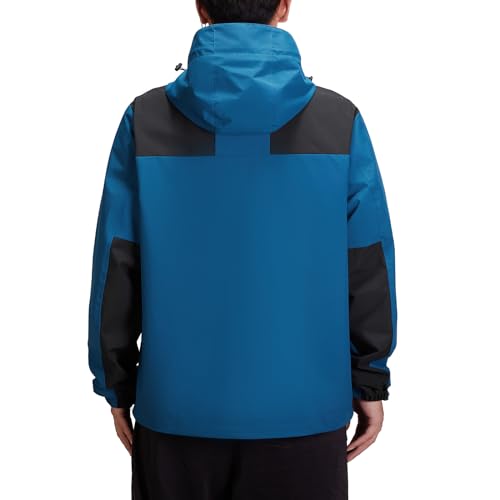 CAMEL CROWN Men's Waterproof Jacket Shell Windbreaker Hooded Rain Coat for Outdoor Hiking Climbing Traveling Lake Blue L