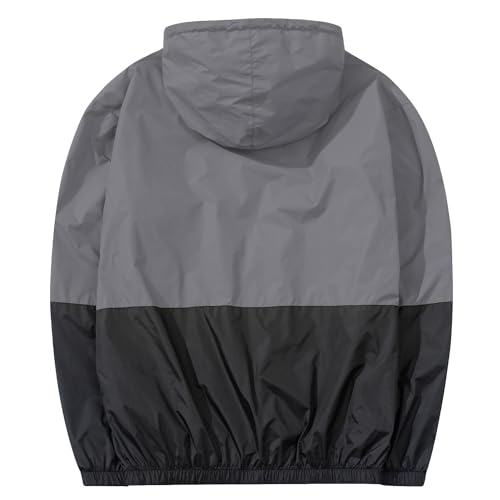XiaoYouYu Men's Lightweight Windbreaker Jackets Outdoor Hooded Pocket Raincoat Jacket (Grey, X-Large)
