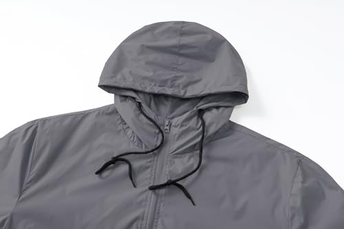 XiaoYouYu Men's Lightweight Windbreaker Jackets Outdoor Hooded Pocket Raincoat Jacket (Grey, X-Large)