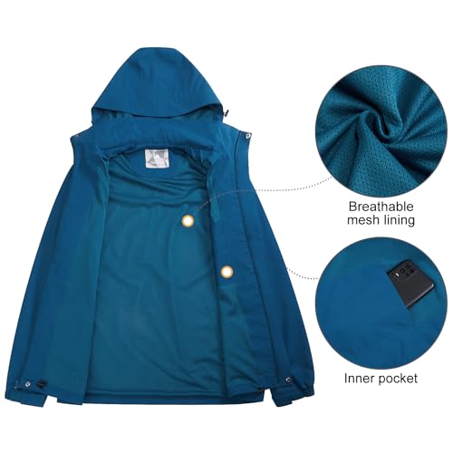 CAMEL CROWN Men's Waterproof Jacket Shell Windbreaker Hooded Rain Coat for Outdoor Hiking Climbing Traveling Lake Blue L