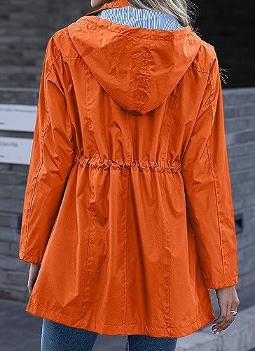 Kikibell Rain Jacket for Women Packable Rain Jacket for Travel Orange Rain Jacket Women Lined Raincoat windbreaker