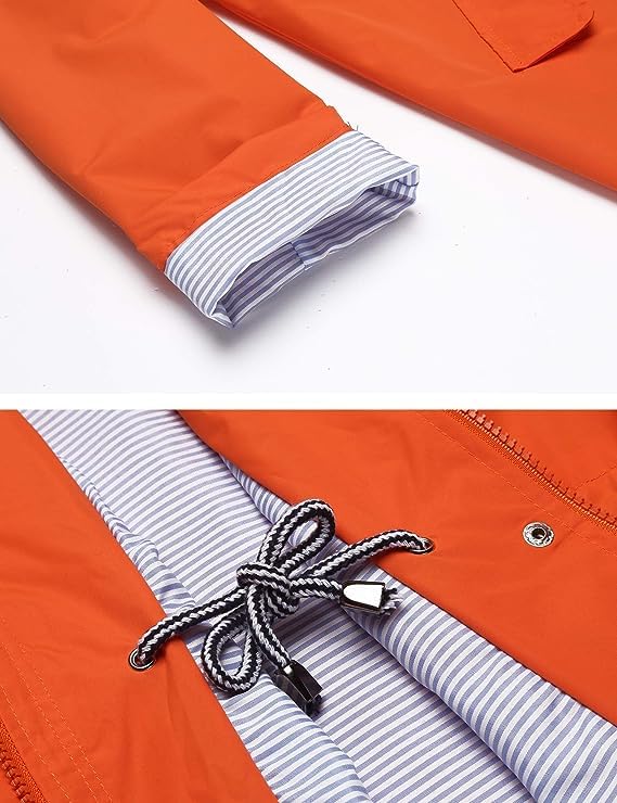 Kikibell Rain Jacket for Women Packable Rain Jacket for Travel Orange Rain Jacket Women Lined Raincoat windbreaker