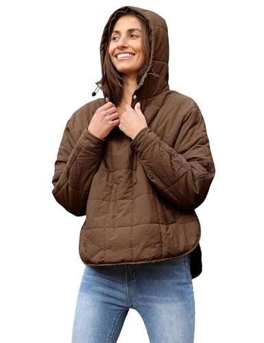 Bianstore Women's Oversized Puffer Jacket Lightweight Pullover Hoodies Winter Padded Coat Tops (Khaki-S)