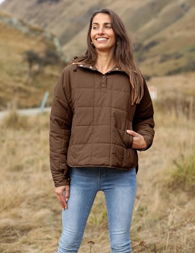 Bianstore Women's Oversized Puffer Jacket Lightweight Pullover Hoodies Winter Padded Coat Tops (Khaki-S)