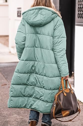 PRETTYGARDEN Womens Long Winter Coats 2024 Fashion Zip Up Hooded Sherpa Fleece Puffer Jackets (Grey Green,Large)