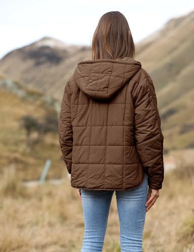 Bianstore Women's Oversized Puffer Jacket Lightweight Pullover Hoodies Winter Padded Coat Tops (Khaki-S)