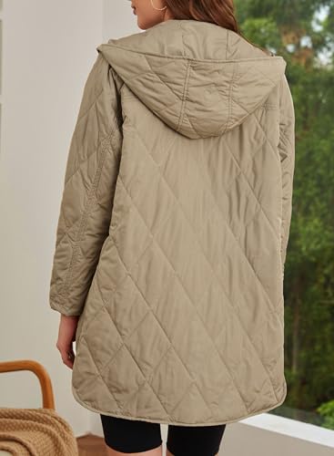 EVALESS Oversized Jacket for Women Business Casual Clothes Fashion 2024 Teacher Outfits Quilted Hooded Jackets Long Sleeve Button Down Puffer Jacket Cozy Shacket Jeacket Khaki Coat with Pocket, Medium