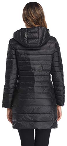 Obosoyo Women's Winter Packable Down Jacket Lightweight Long Down Outerwear Puffer Jacket Hooded Coat Black M
