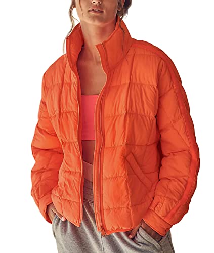 Aiopr Women's Oversized Lightweight Down Coat Long Sleeve Zip Packable Short Puffer Jackets