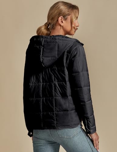 luvamia Women Puffer Coat Womens Jackets Casual Jackets for Women Light Weight Jackets for Women Long Sleeved Black Hoodie Jacket Cozy Apparel Fall Clothes Woman Black Medium Fits Size 8 / Size 10