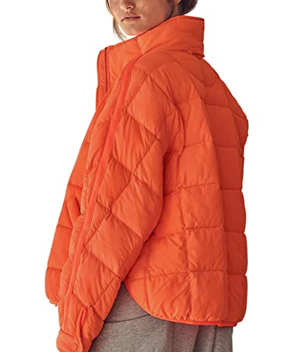 Aiopr Women's Oversized Lightweight Down Coat Long Sleeve Zip Packable Short Puffer Jackets