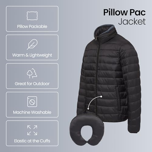 Weatherproof Mens Puffer Jackets - Packable Travel Neck Pillow Black Alternative Down Puffer Jacket Men (Black, L)