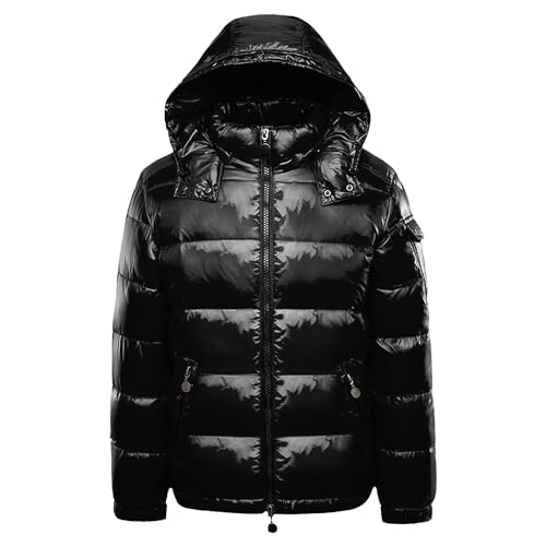JEsilunmaMY Men's Thermal Shiny Hooded Puffer Jacket Winter Coats Water-Resistant Down Coats Insulated Padded Puffy Coat (Black,XX-Large)