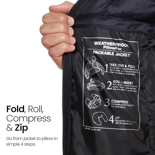 Weatherproof Mens Puffer Jackets - Packable Travel Neck Pillow Black Alternative Down Puffer Jacket Men (Black, L)
