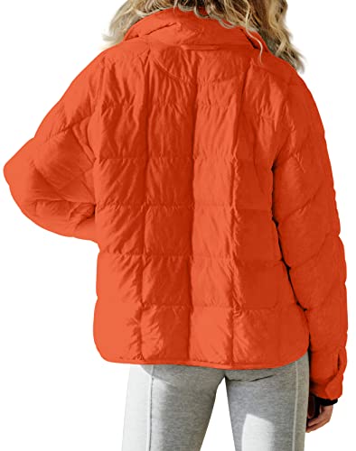 Aiopr Women's Oversized Lightweight Down Coat Long Sleeve Zip Packable Short Puffer Jackets