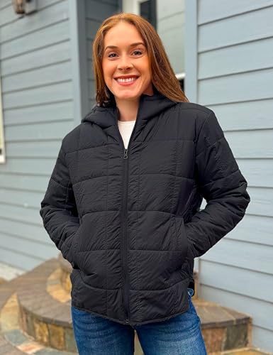 luvamia Women Puffer Coat Womens Jackets Casual Jackets for Women Light Weight Jackets for Women Long Sleeved Black Hoodie Jacket Cozy Apparel Fall Clothes Woman Black Medium Fits Size 8 / Size 10