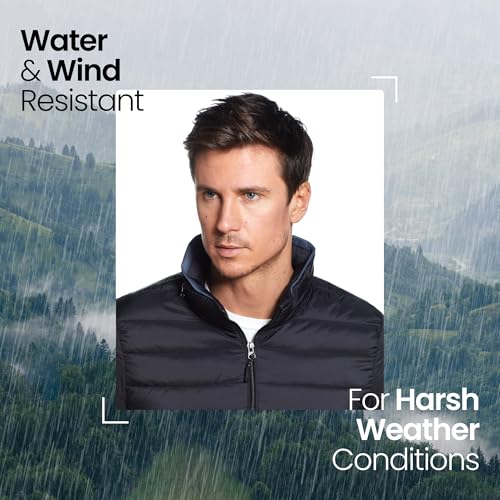 Weatherproof Mens Puffer Jackets - Packable Travel Neck Pillow Black Alternative Down Puffer Jacket Men (Black, L)