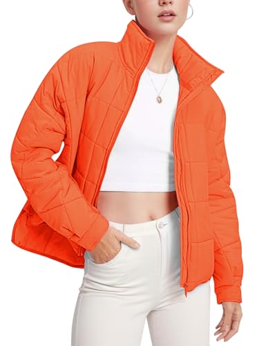 ROJZR Womens Lightweight Quilted Puffer Jackets Oversized Zip Up Packable Padded Jacket Winter Warm Down Coats (Orange-S)
