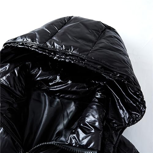 JEsilunmaMY Men's Thermal Shiny Hooded Puffer Jacket Winter Coats Water-Resistant Down Coats Insulated Padded Puffy Coat (Black,XX-Large)