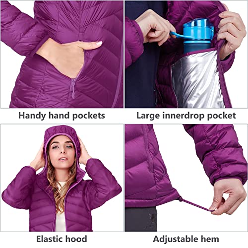 CAMEL CROWN Women's Lightweight Hooded Down Jacket Packable Puffer Insulated Coats