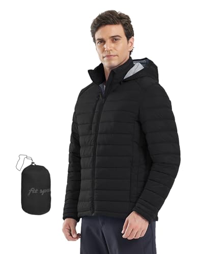 fit space Men's Puffer Jacket Down Synthesis Lightweight Hiking Jacket Winter Warm Coat Quilted Water Resistant Packable (Black, XX-Large)