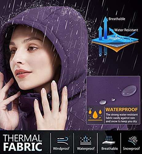CAMELSPORTS Women's Puffer Jacket With Hooded Waterproof Thicken Warm Coat Full-Zip Insulated Windproof Parka Long-Sleeve Fashion Puffect