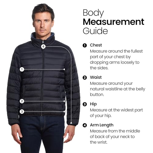 Weatherproof Mens Puffer Jackets - Packable Travel Neck Pillow Black Alternative Down Puffer Jacket Men (Black, L)