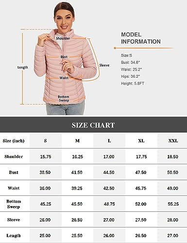 ROYAL MATRIX Women's Packable Puffer Jacket Lightweight Quilted Puffer Jacket Winter Warm Zip-up Jacket Puffy Jacket with Stand Collar (Pink, L)