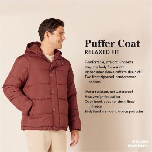 Amazon Essentials Men's Heavyweight Hooded Puffer Coat, Black, X-Small