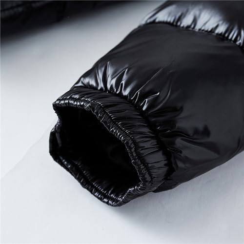 JEsilunmaMY Men's Thermal Shiny Hooded Puffer Jacket Winter Coats Water-Resistant Down Coats Insulated Padded Puffy Coat (Black,XX-Large)