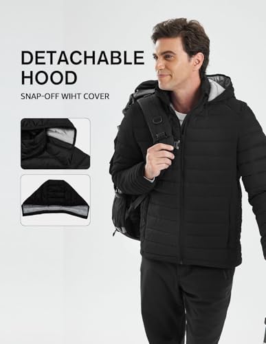 fit space Men's Puffer Jacket Down Synthesis Lightweight Hiking Jacket Winter Warm Coat Quilted Water Resistant Packable (Black, XX-Large)