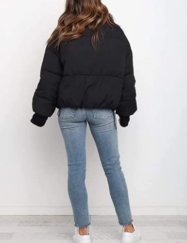 InterNos Women's Winter Stand Collar Zip Puffer Jacket Baggy Short Padded Down Coats(0128-Black-M)