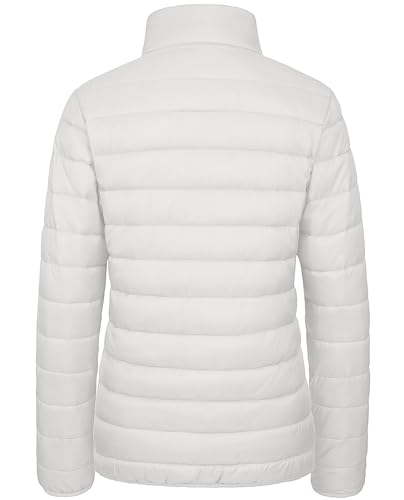 MAGCOMSEN Puffer Jacket for Women Lightweight Quilted Padded Jacket Pockets Stand-collar Full Zip Long Sleeve Coat, White L