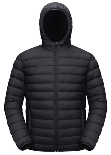 TACVASEN Men's Water-Repellent Jacket Puffer Jacket Lightweight Jacket Packable Jacket Hooded Down Jacket Windbreaker Jacket Quilted Jacket