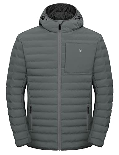 Little Donkey Andy Men's Warm Waterproof Puffer Jacket Hooded Windproof Winter Coat with Recycled Insulation Grey L