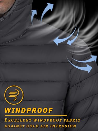 TACVASEN Men's Water-Repellent Jacket Puffer Jacket Lightweight Jacket Packable Jacket Hooded Down Jacket Windbreaker Jacket Quilted Jacket