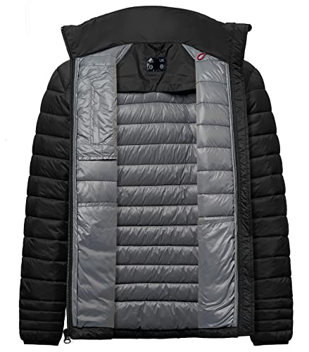 fit space Men's Puffer Jacket Down Synthesis Lightweight Hiking Jacket Winter Warm Coat Quilted Water Resistant Packable (Black, XX-Large)