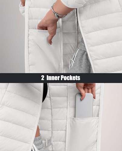 MAGCOMSEN Puffer Jacket for Women Lightweight Quilted Padded Jacket Pockets Stand-collar Full Zip Long Sleeve Coat, White L