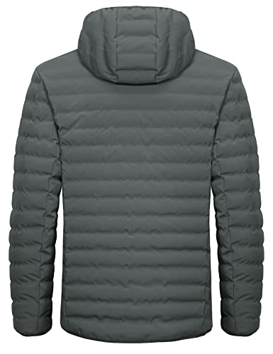 Little Donkey Andy Men's Warm Waterproof Puffer Jacket Hooded Windproof Winter Coat with Recycled Insulation Grey L