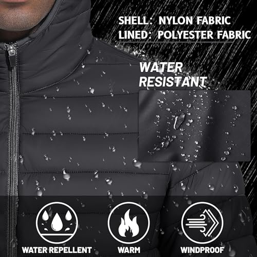 TACVASEN Men's Water-Repellent Jacket Puffer Jacket Lightweight Jacket Packable Jacket Hooded Down Jacket Windbreaker Jacket Quilted Jacket