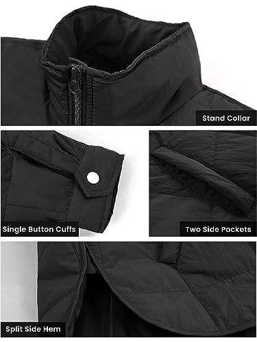 Muchpow Women's Lightweight Down Coat Long Sleeve Full Zipper Oversized Packable Short Puffer Jackets(Black,Medium)