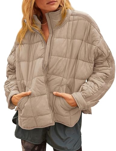 Gacaky Women's Baggy Lightweight Zip Puffer Jacket Warm Winter Down Coat with Pockets Dark Khaki (M)