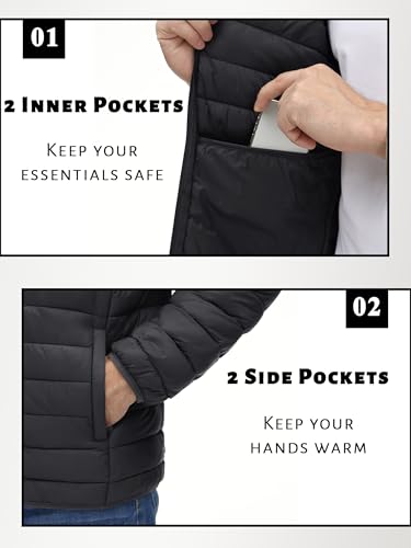 TACVASEN Men's Water-Repellent Jacket Puffer Jacket Lightweight Jacket Packable Jacket Hooded Down Jacket Windbreaker Jacket Quilted Jacket