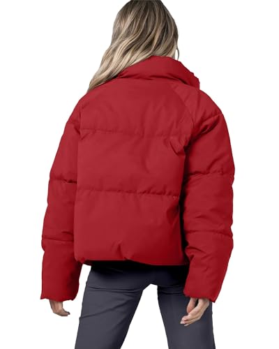 Cropped Jacket for Women Long Sleeve Zip Lightweight Winter Warm Jacket Coats Hallowmas Red Orange L