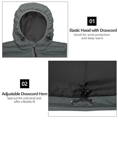 Little Donkey Andy Men's Warm Waterproof Puffer Jacket Hooded Windproof Winter Coat with Recycled Insulation Grey L