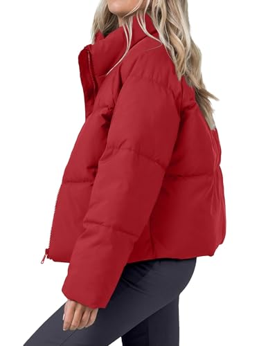 Cropped Jacket for Women Long Sleeve Zip Lightweight Winter Warm Jacket Coats Hallowmas Red Orange L