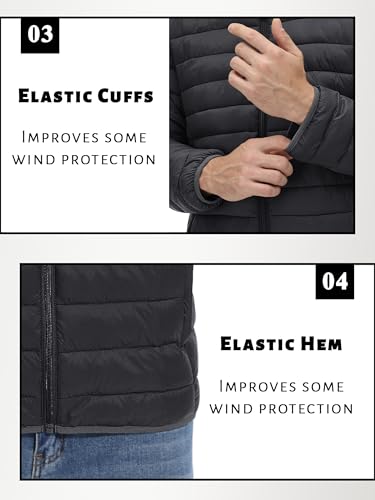 TACVASEN Men's Water-Repellent Jacket Puffer Jacket Lightweight Jacket Packable Jacket Hooded Down Jacket Windbreaker Jacket Quilted Jacket