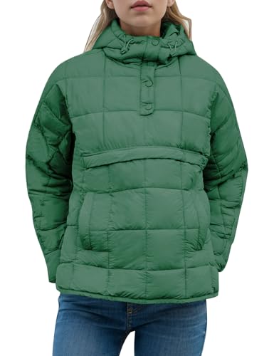 Flygo Womens Oversized Puffer Jacket Packable Quilted Pullover Jackets Hoodies Lightweight Padded Down Coat(AquaGreen-L)
