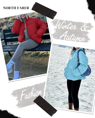 Cropped Jacket for Women Long Sleeve Zip Lightweight Winter Warm Jacket Coats Hallowmas Red Orange L