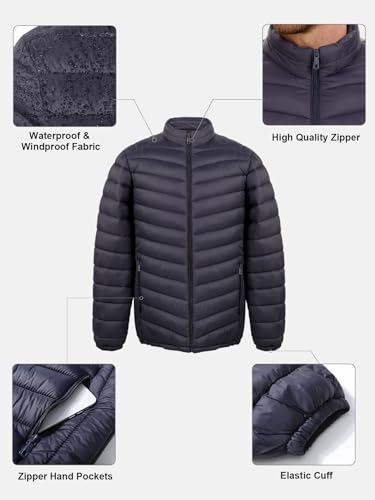YKR Men's Quilted Puffer Jacket Lightweight Water Resistant Windbreaker Coat Warm Winter Down Jacket with Pocket Blue L